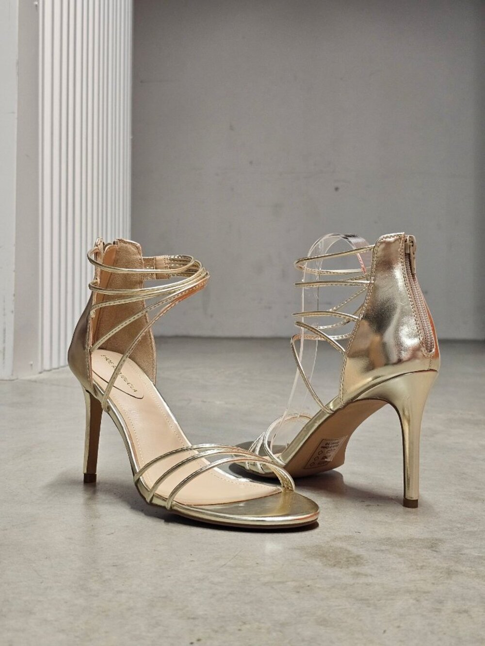 WomenS Gold Strappy Stiletto Sandals Open Toe Ankle Zip Dress Heels